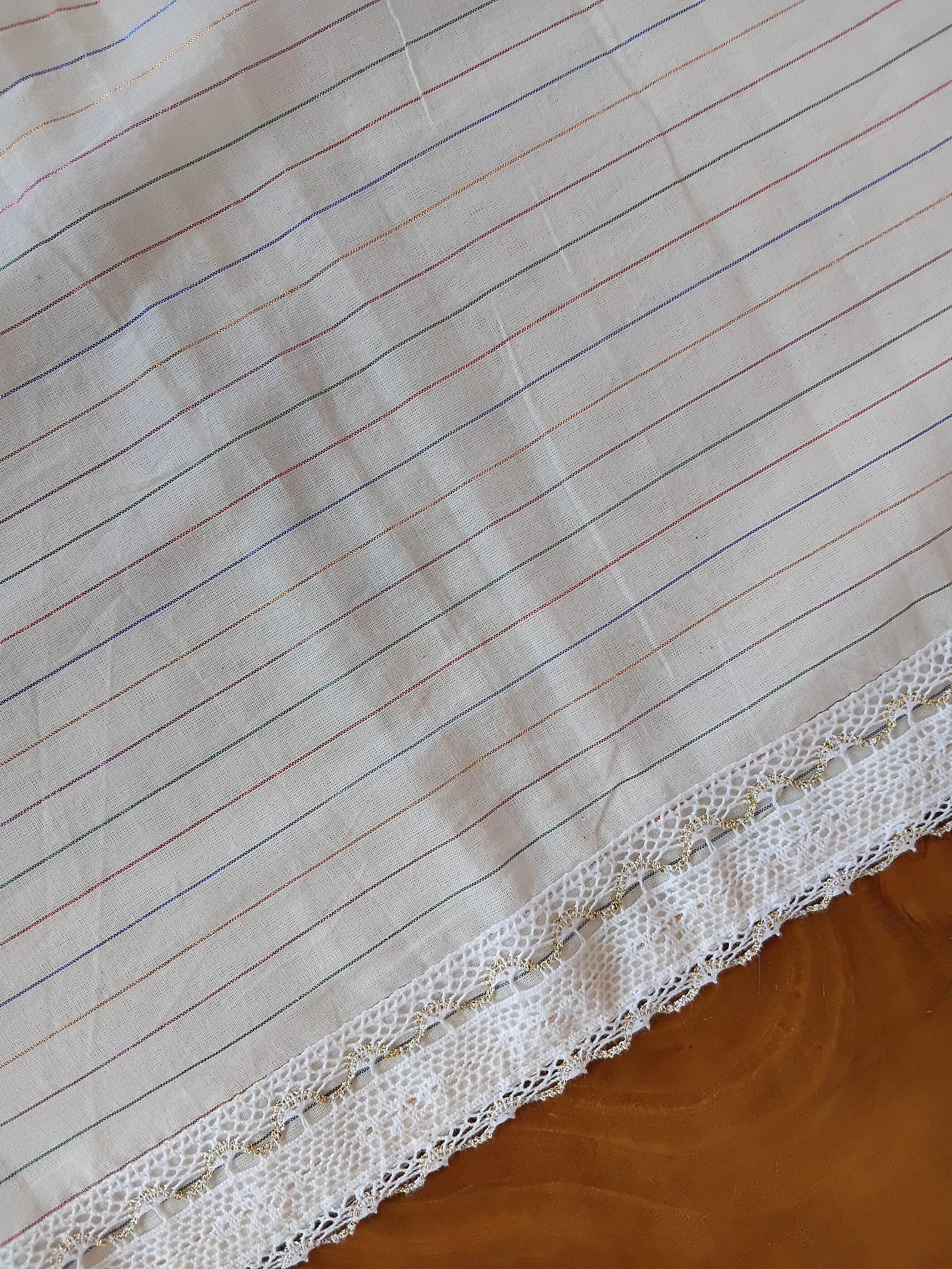 Onam Striped Table Runner with Lace Edges - 6 seater