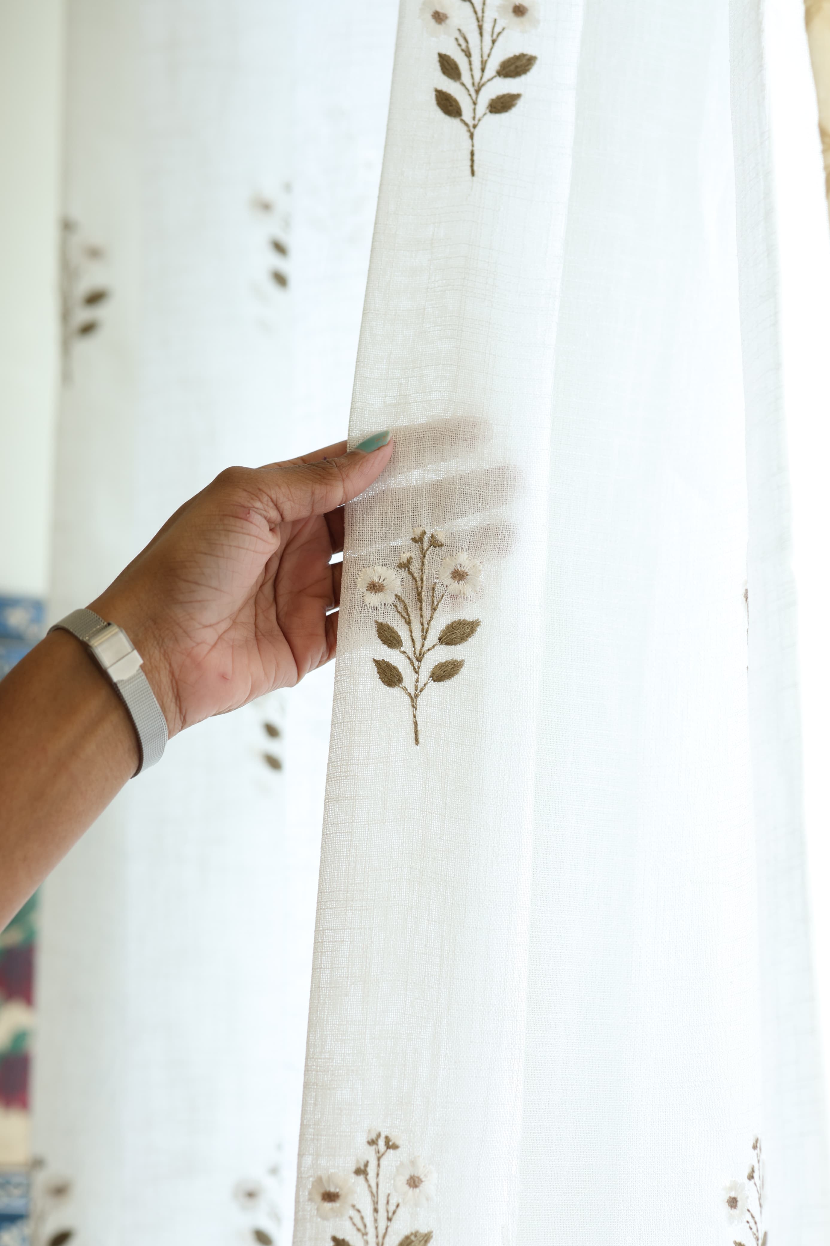 Ivory Floral embroidery sheer Curtain