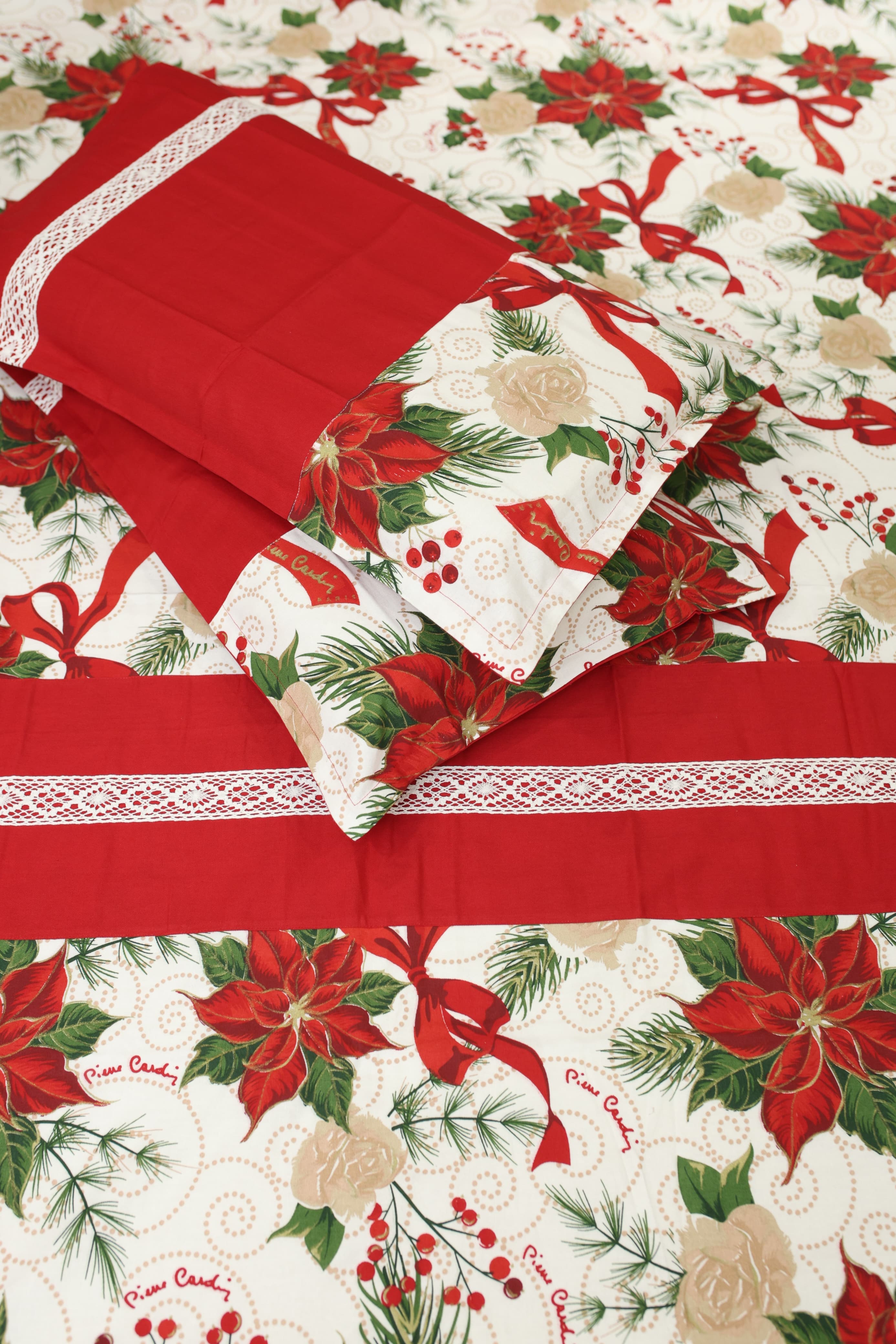 Bedsheets - King premium machine embroidery bedsheets lace bedsheets Xmas edition