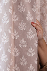 Injiri Premium Opaque Embroidery Curtain - Earth Pastel Botanical Leaf Motif