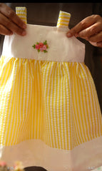 Kids dress - The sunny Yellow striped Embroidered Dress frock