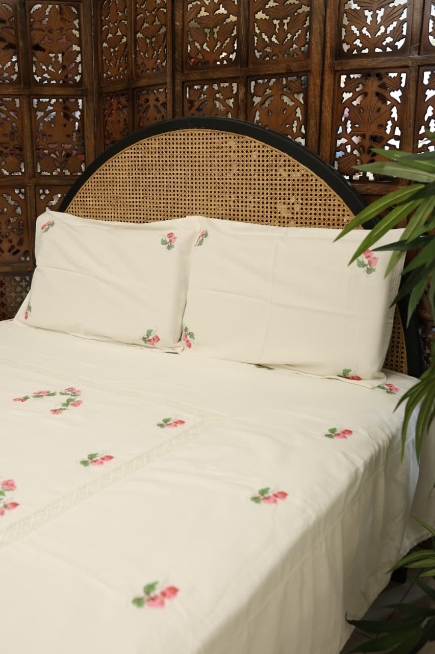 Bedsheets- Queen  premium cross stitch embroidery bedsheets