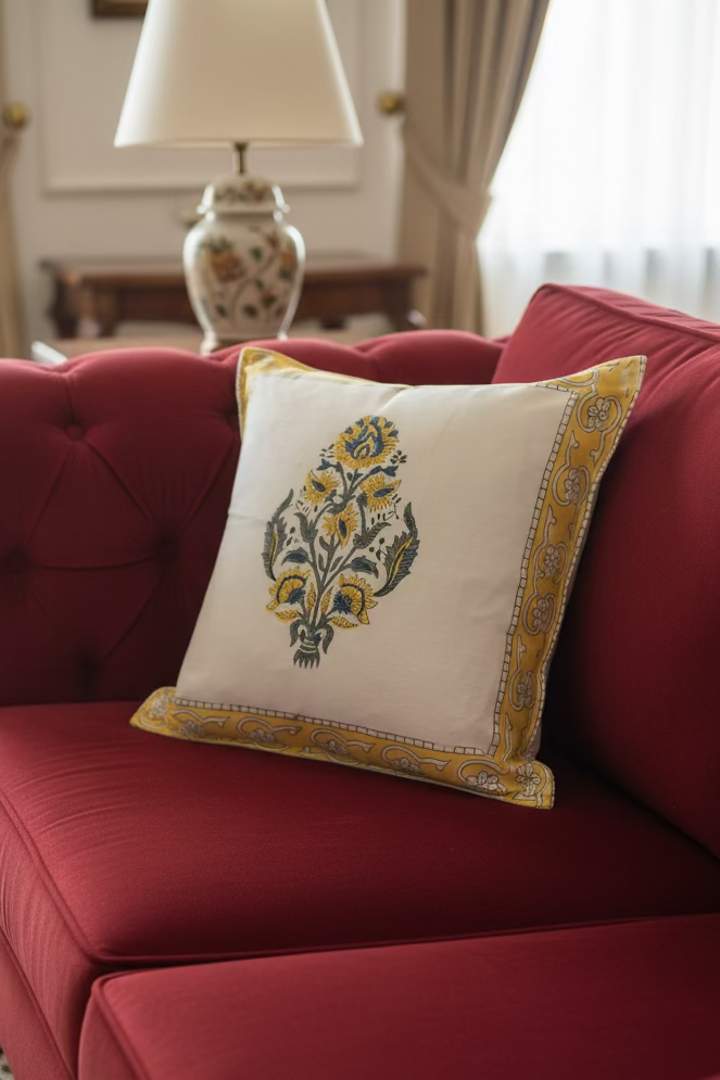 Handblock cushion cover, 16×16