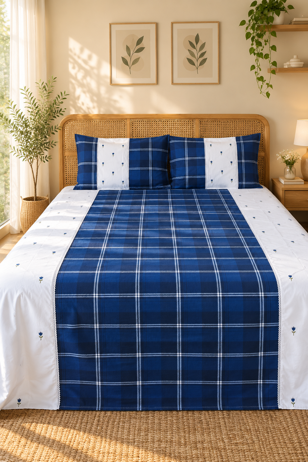 King Size Premium Machine Embroidery Bedsheet Set with 2 Pillow Covers (108x108)