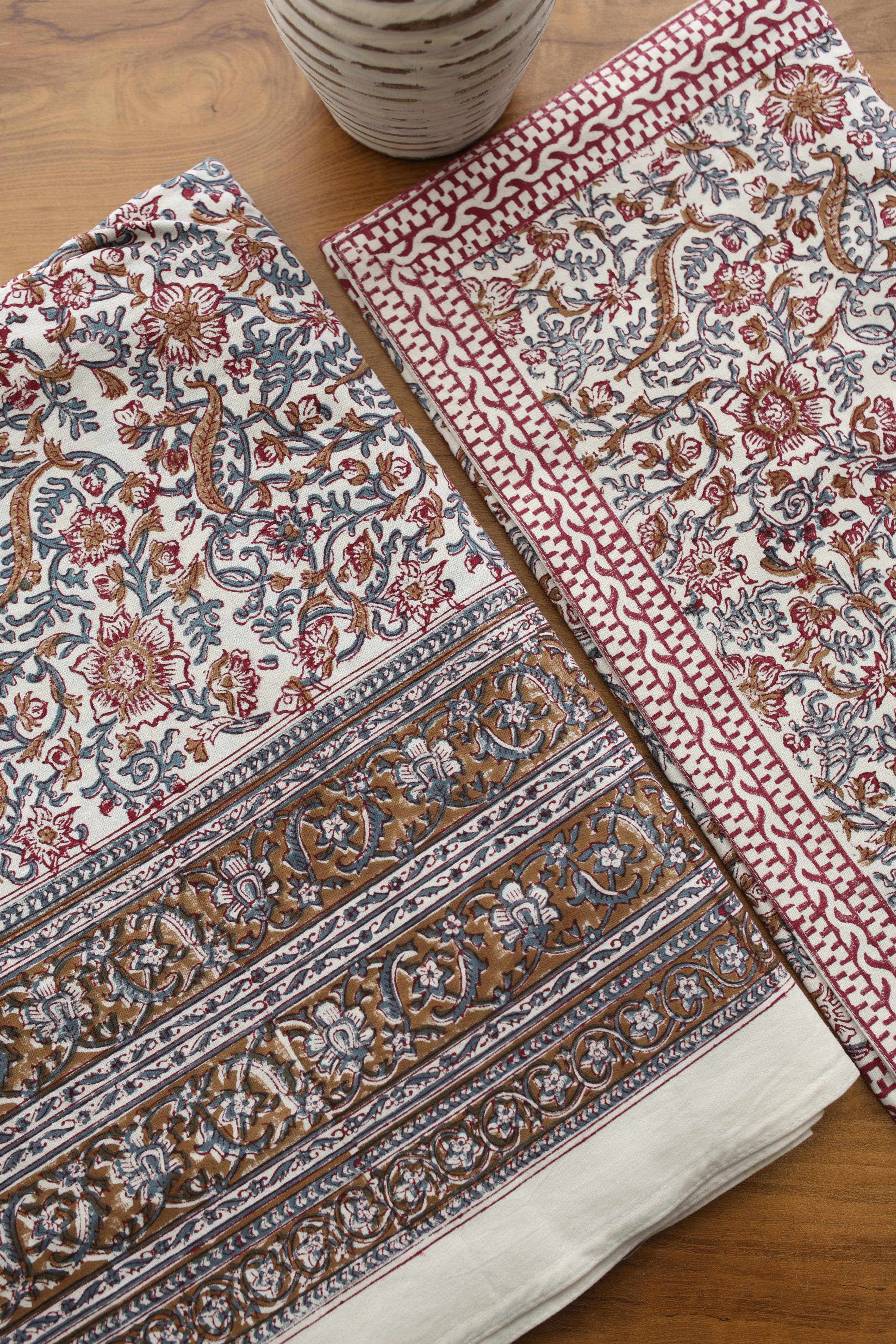 Mugal Bedsheets - King premium handblock print cotton bedsheets
