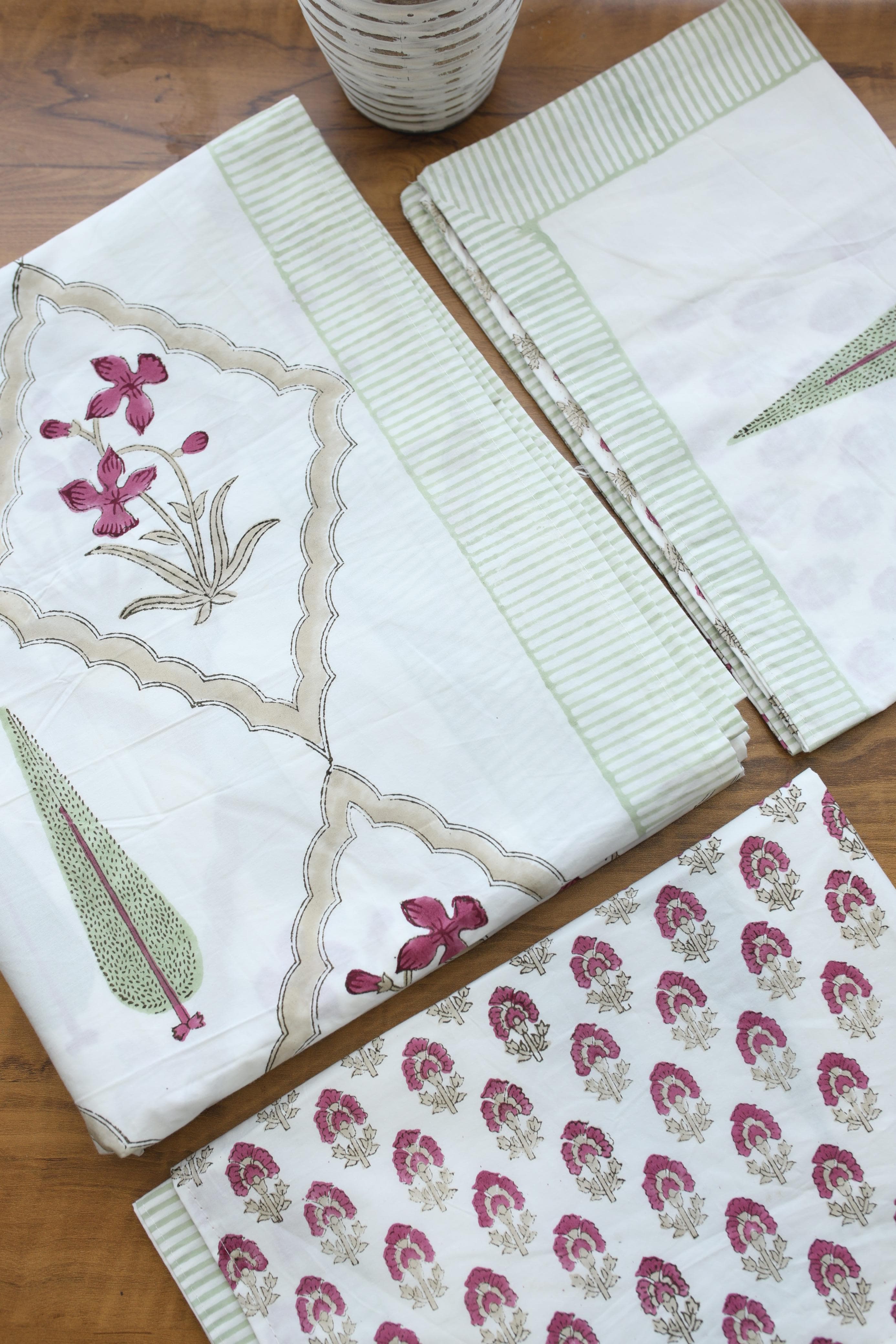 Bedsheets - King percale cotton handblock soft lily  bedsheets