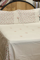 Floral Print & Cross-Stitch Embroidery Handloom Cotton Bedspread Set