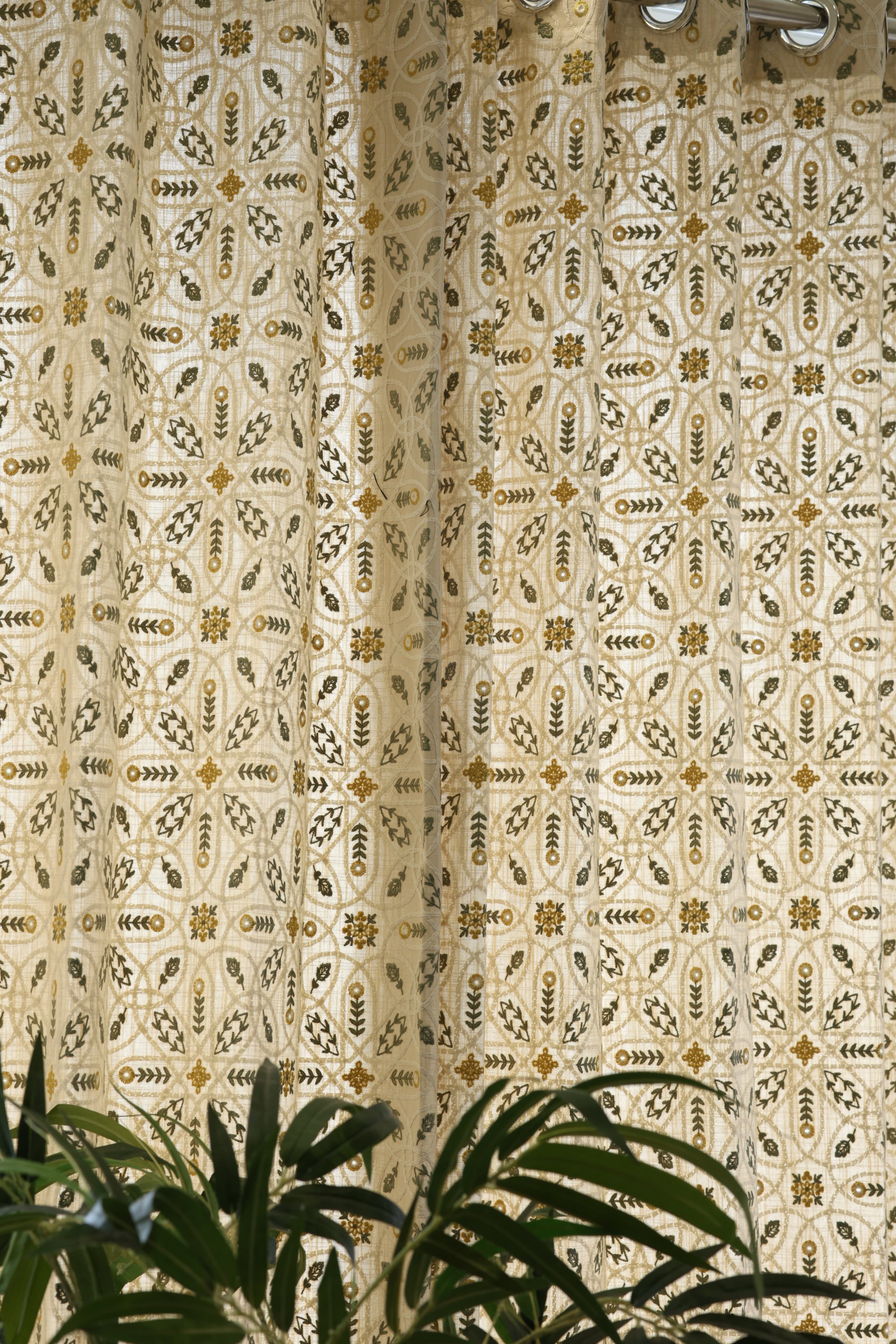 Curtains : Premium embroidery opaque curtains prebooking (description )Olive Trellis