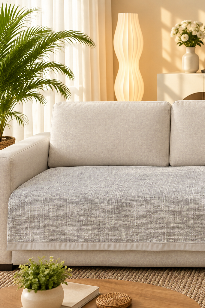 Sofa protector ( meter per) description embroidery(Colour: Silver)