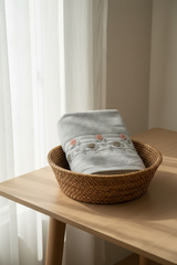 Premium Floral Embroidery  Bath Towel – Pastel (Light grey)