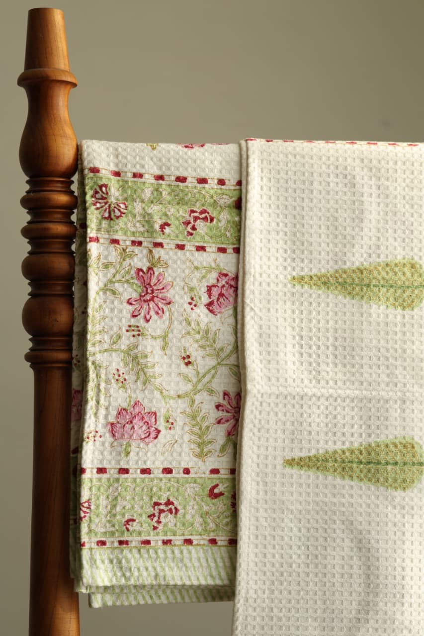 Towels - Waffle Handblock print Towel Set