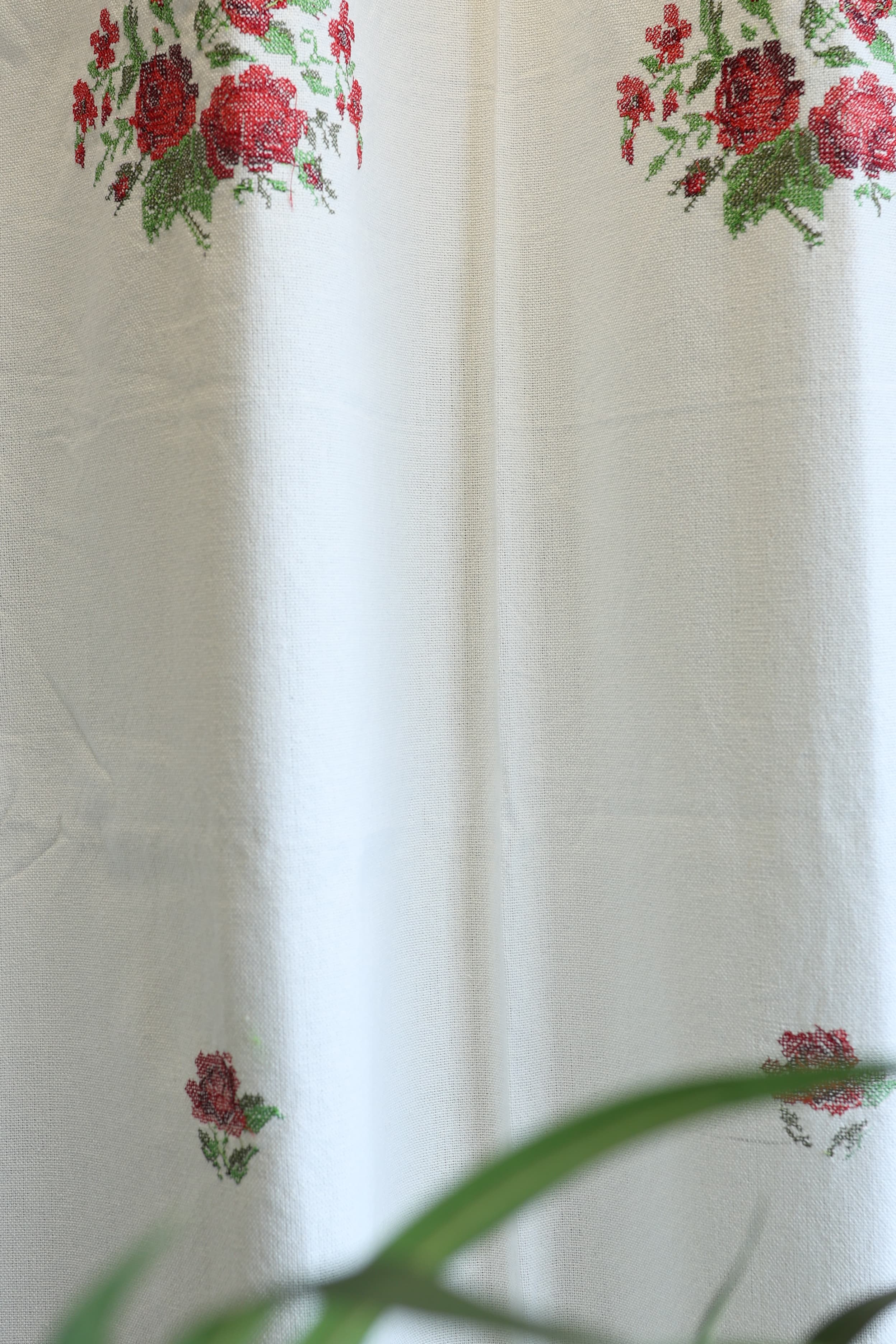 Curtains-Cross stitch embroidery curtains off white base clearance sale