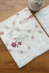 White Lilly Cotton Handblock Percale Single Bedsheet