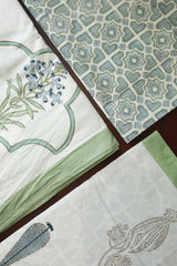 Bedsheets - King percale cotton handblock white lily  bedsheets