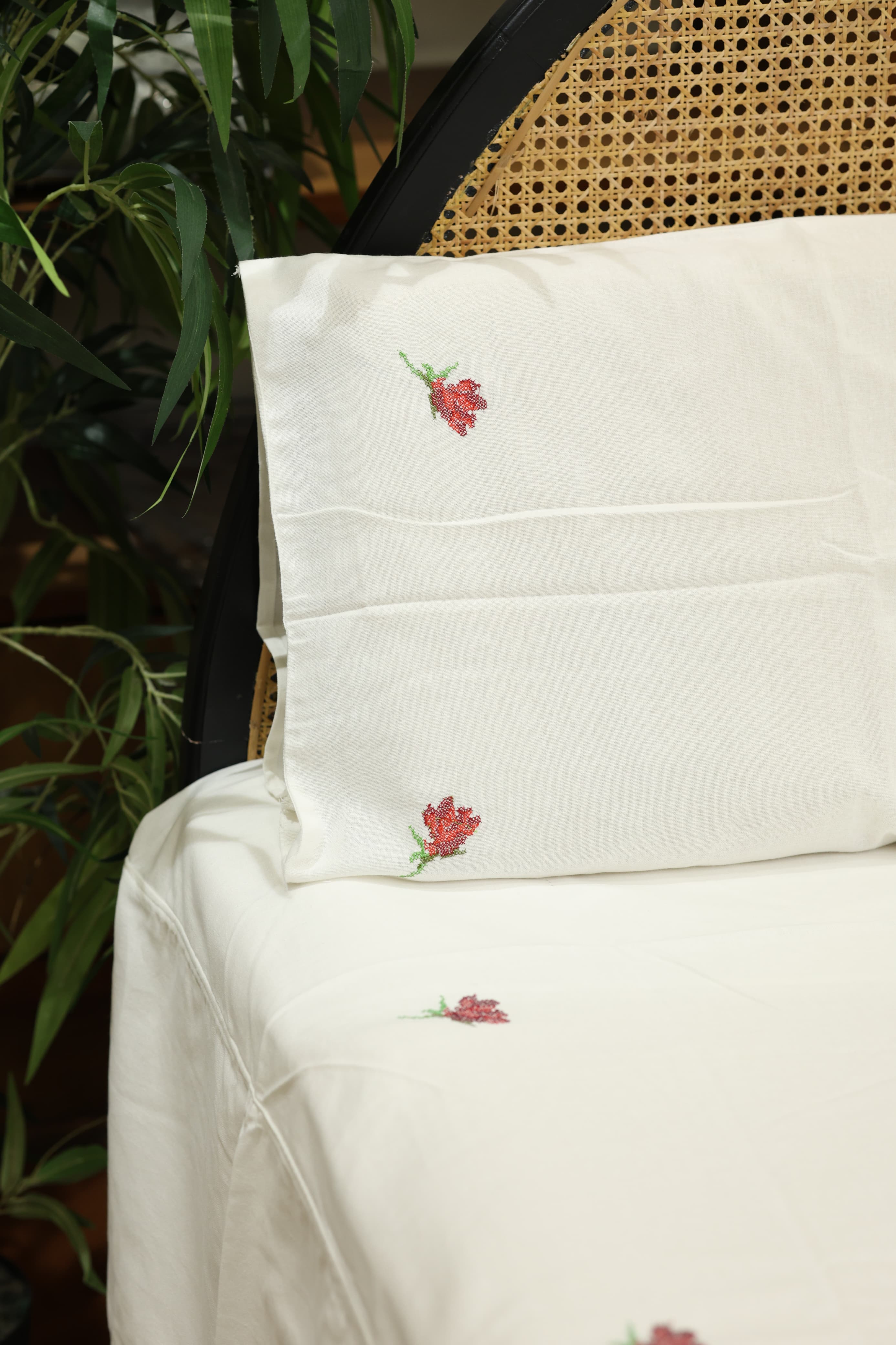 Premium Cross stitch Embroidery Cotton King Size Bedspread Set