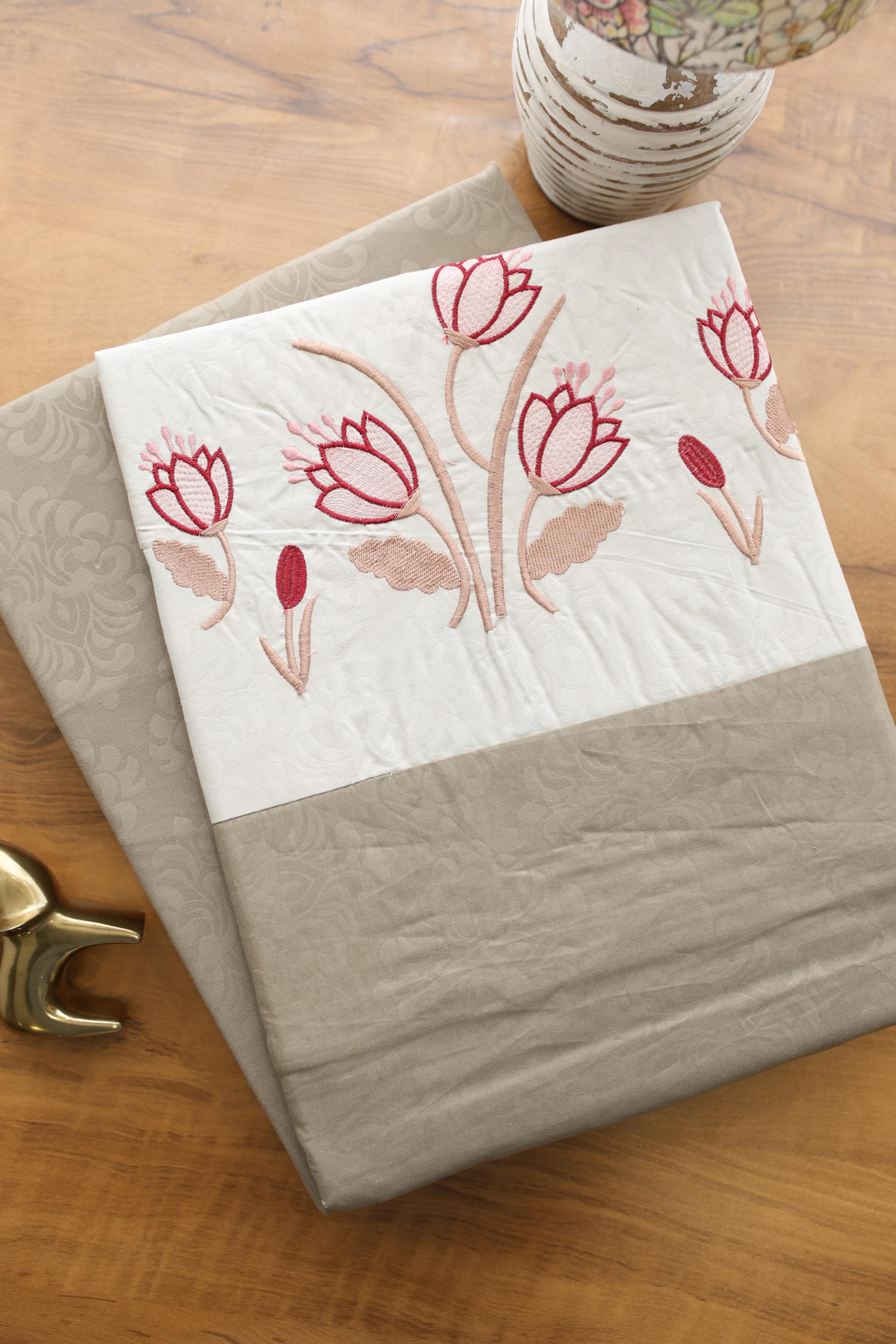 Elegant Floral Embroidery King Bedsheet Set Caspian