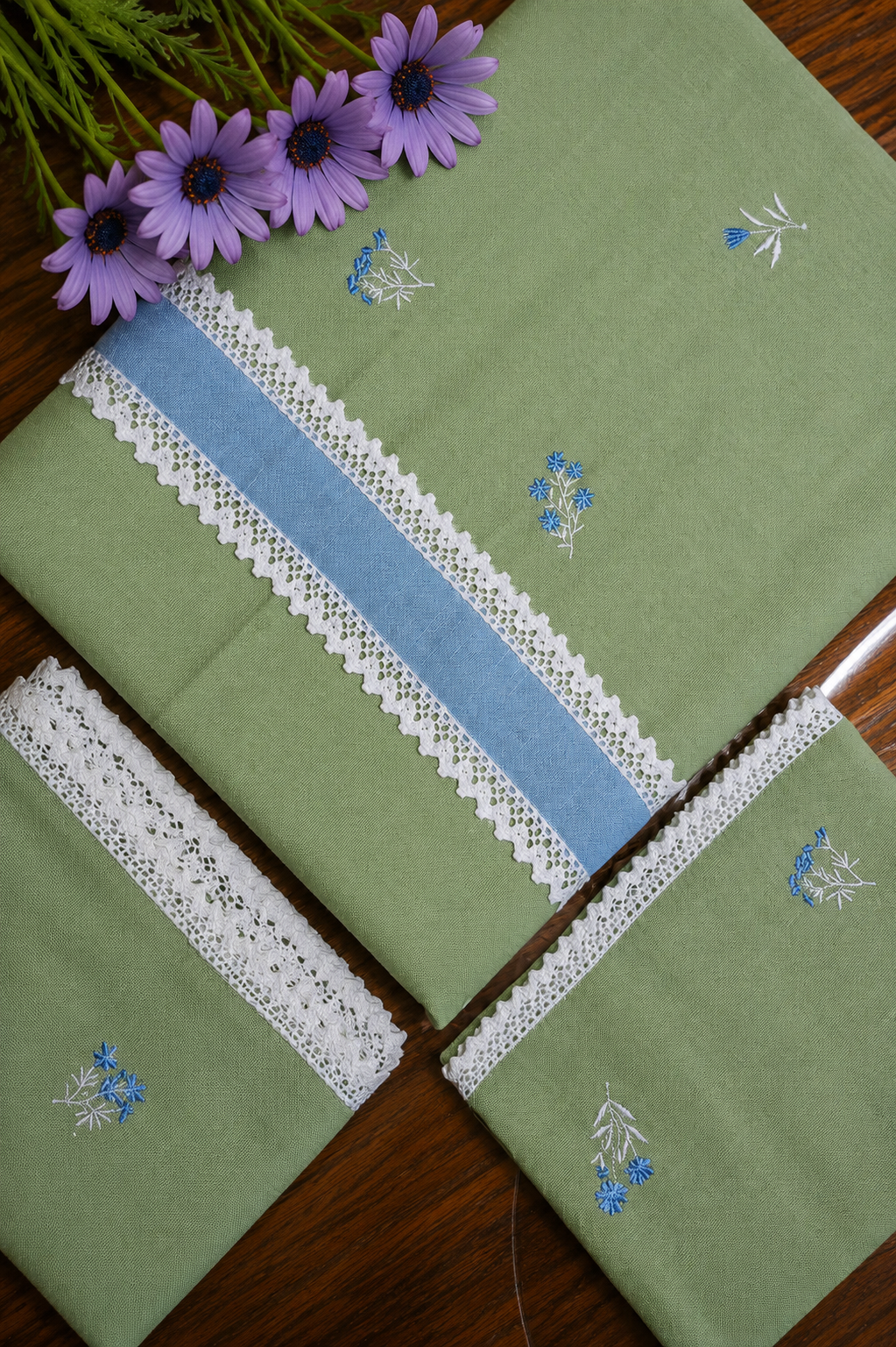 Bedsheets - King premium machine embroidery bedsheets (Sage green)