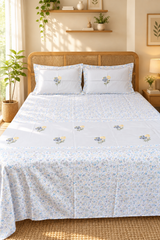 King Size Premium Machine Embroidery Bedsheet Set with 2 Pillow Covers (108x108)