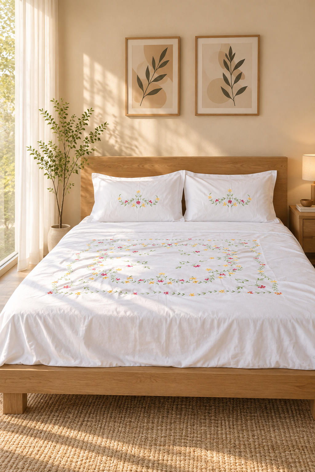 King Size Premium Machine Embroidery Bedsheet Set with 2 Pillow Covers (108x108)