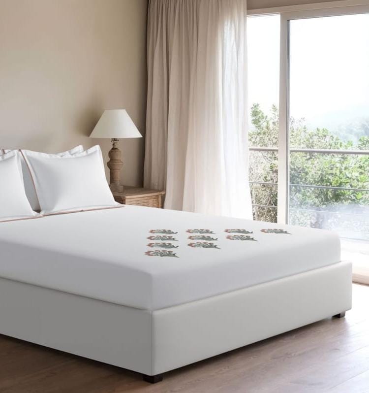 Bedsheets - King Premium machine embroidery bedsheets Sansaar : Saembro white collection