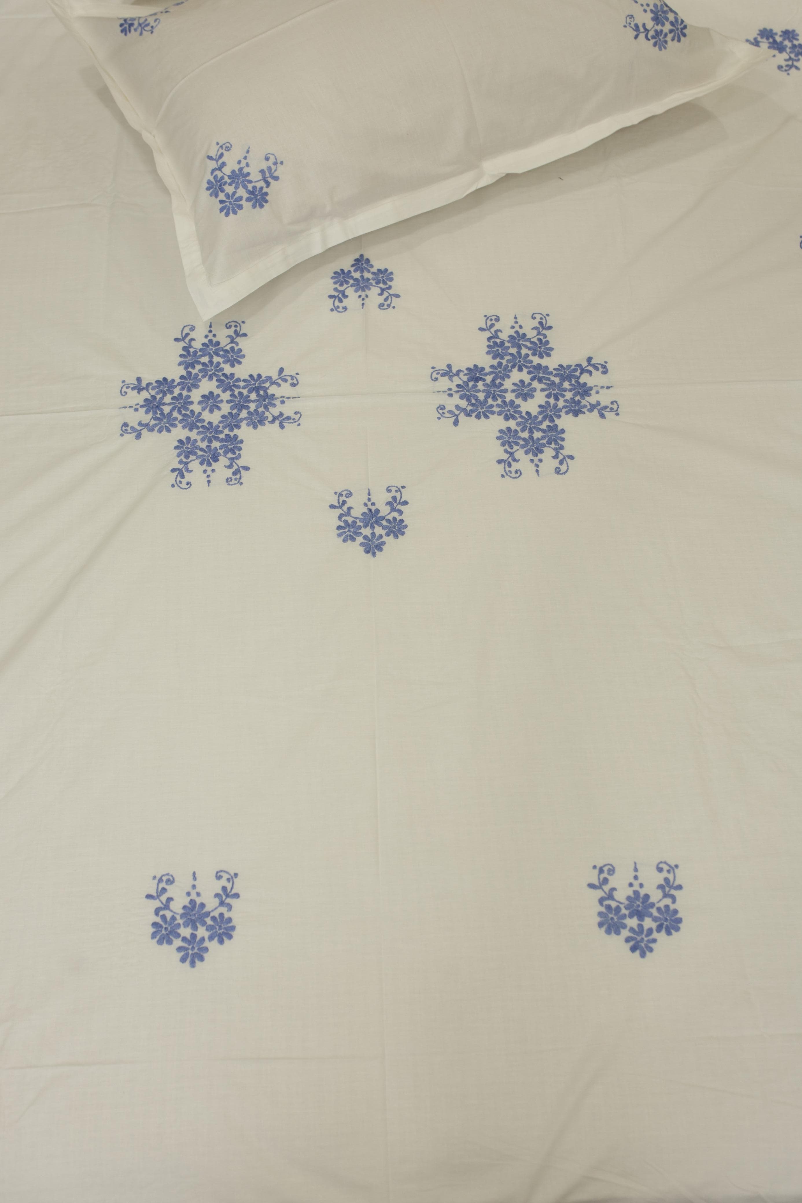 Premium Hand Embroidery Cotton King Size Bedsheet Set with 2 Pillow Covers HEK