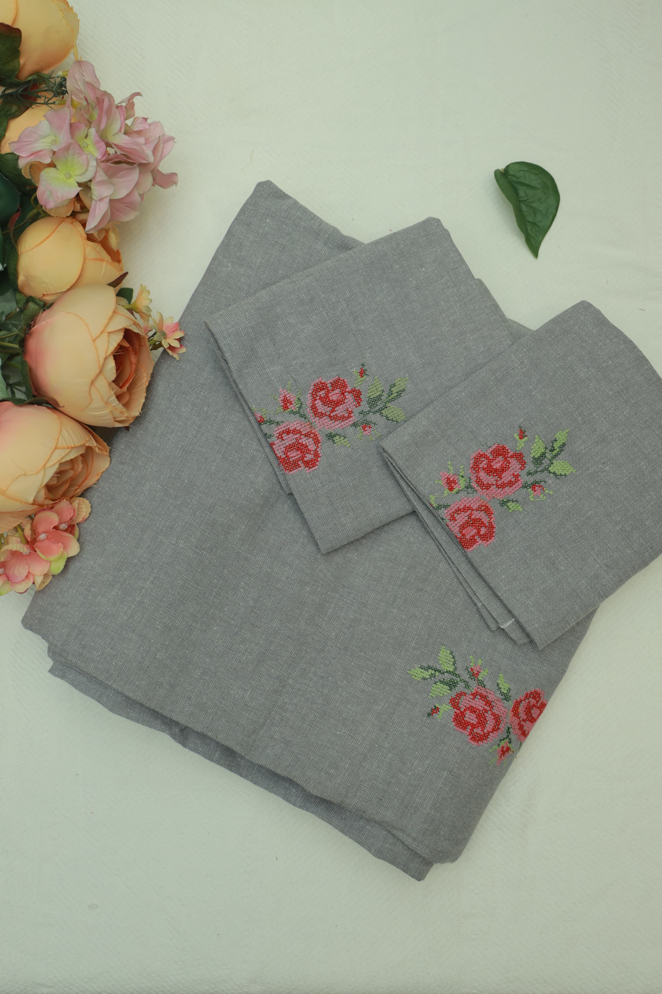 Bedsheets - King cross stitch embroidered bedsheets