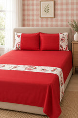Bedsheets - Queen Premium check floral embroidery  bedsheet Xmas theme edition
