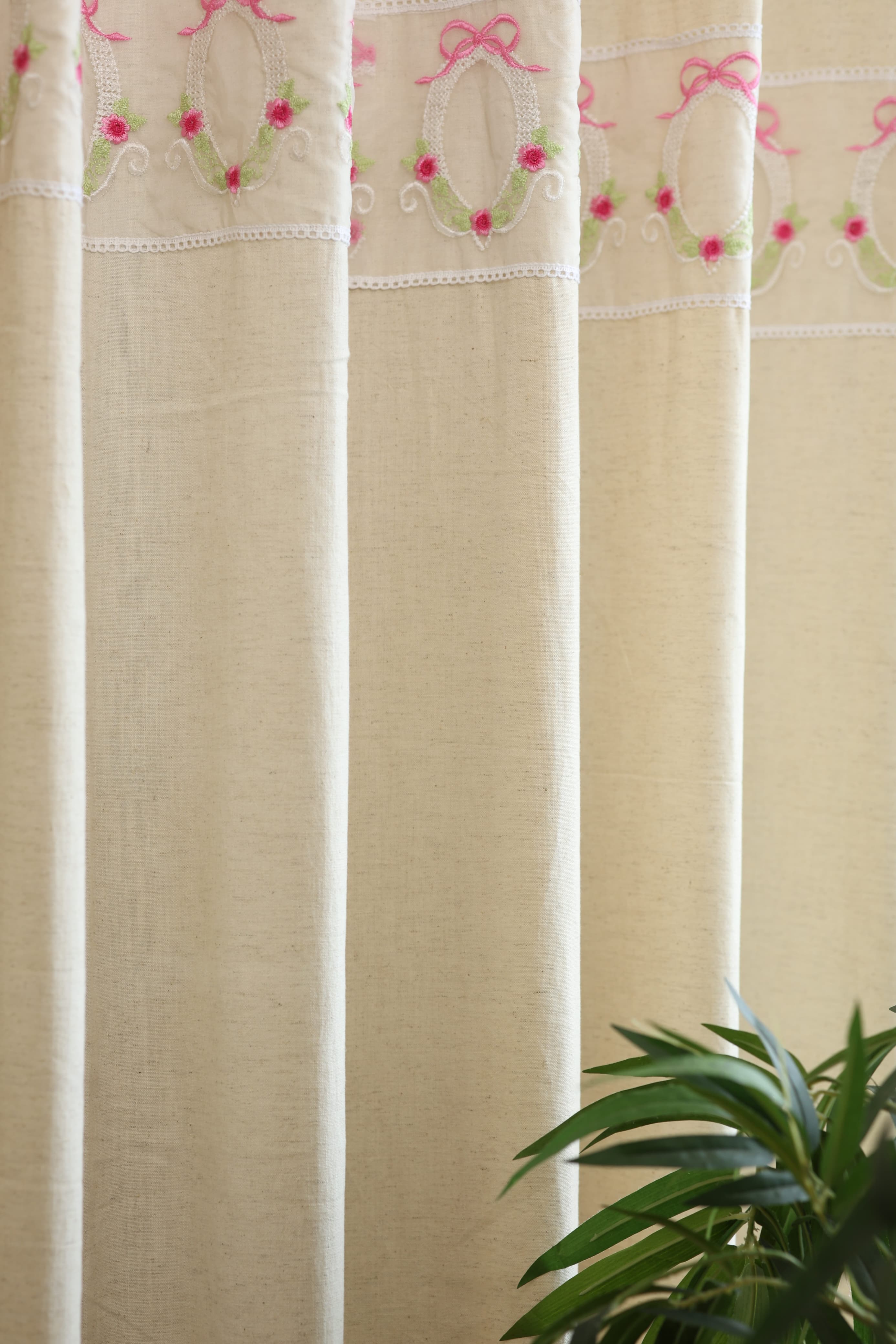 Curtains - Embroidery designer opaque curtains Blush bow