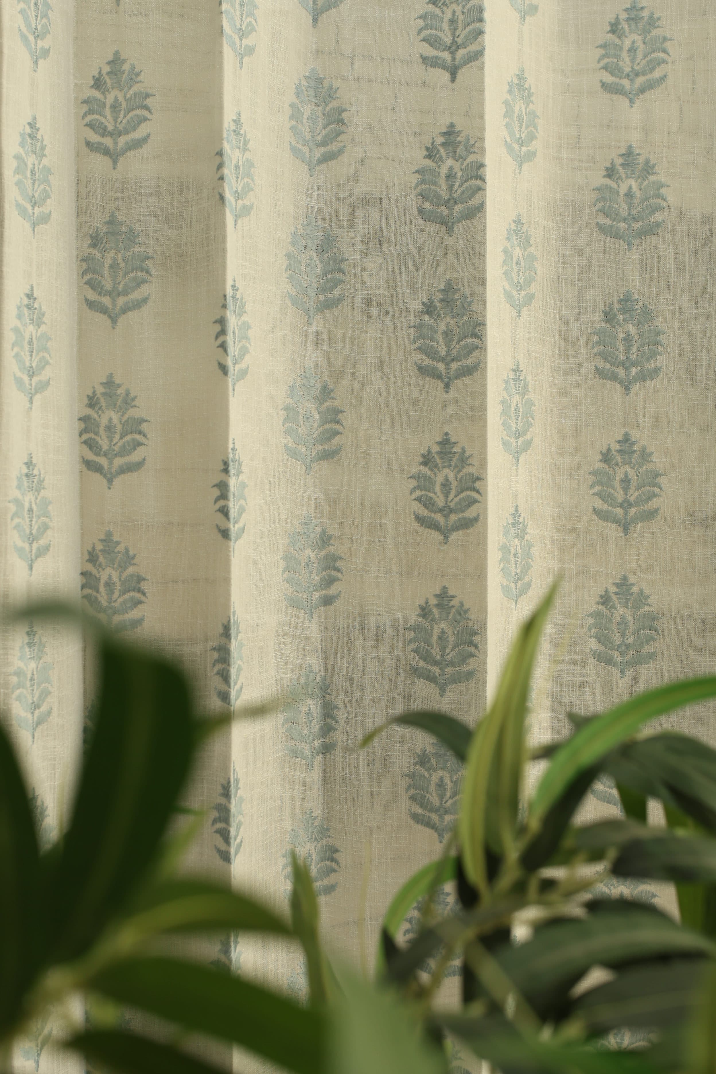 Curtains-Premium embroidered sheer curtains white base