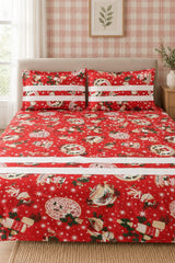 Bedsheets - Queen Premium check floral embroidery  bedsheet Xmas theme edition