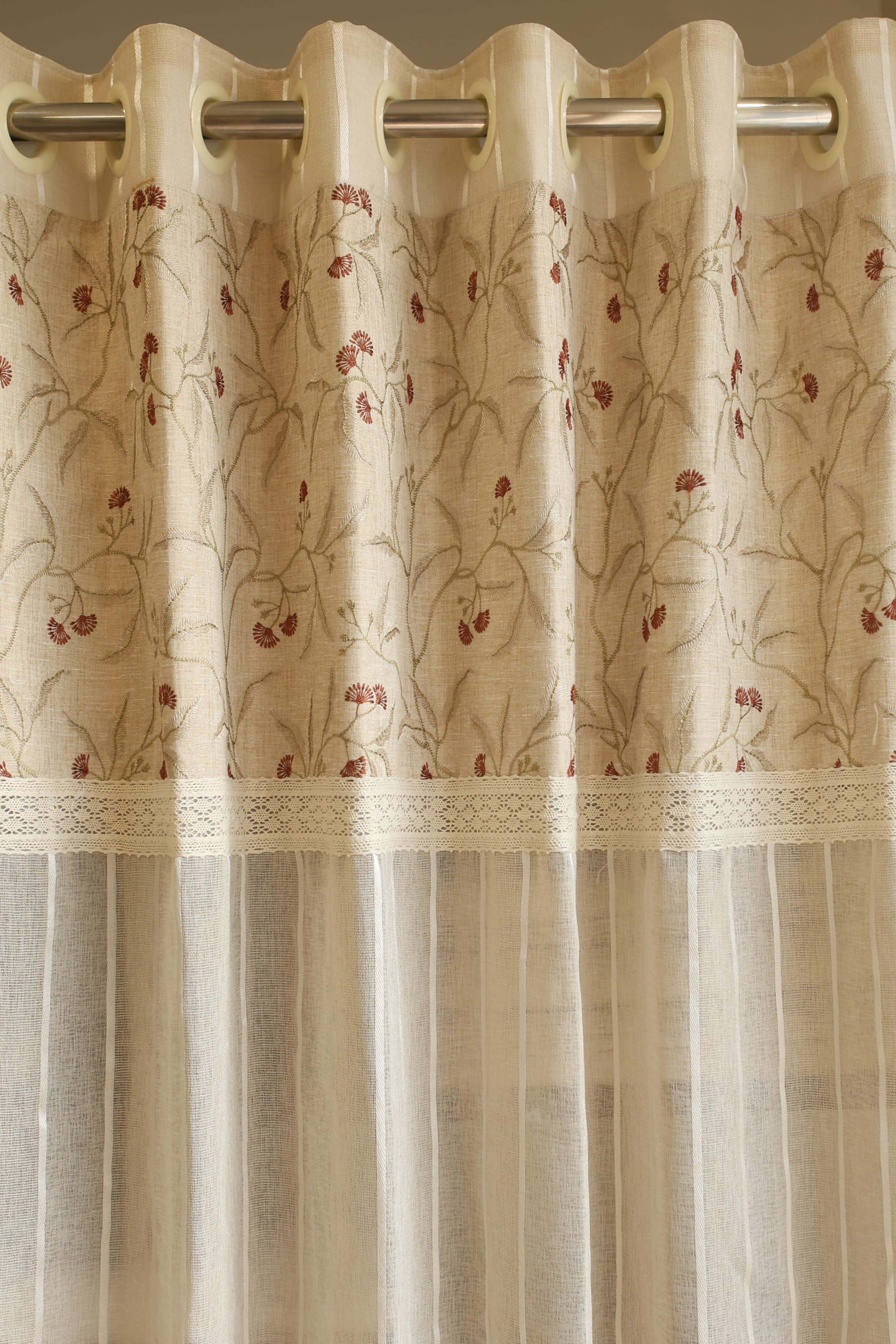 Curtains - Premium designer embroidery sheer curtains beige base prebooking (description )