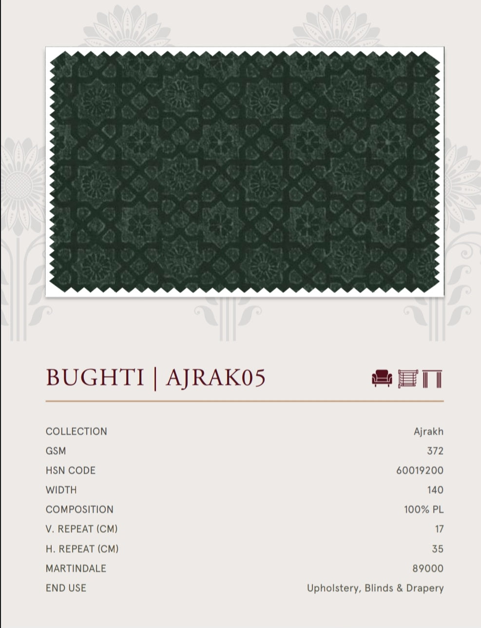 Upholstery fabrics -Ajrakh(Bughti)