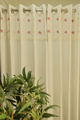 Curtains : Premium designer cross stitch embroidery curtains pure white colour