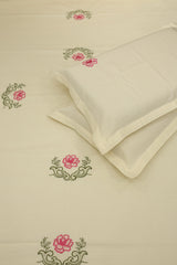 Bedsheets - Queen Premium machine embroidery bedspread off white base