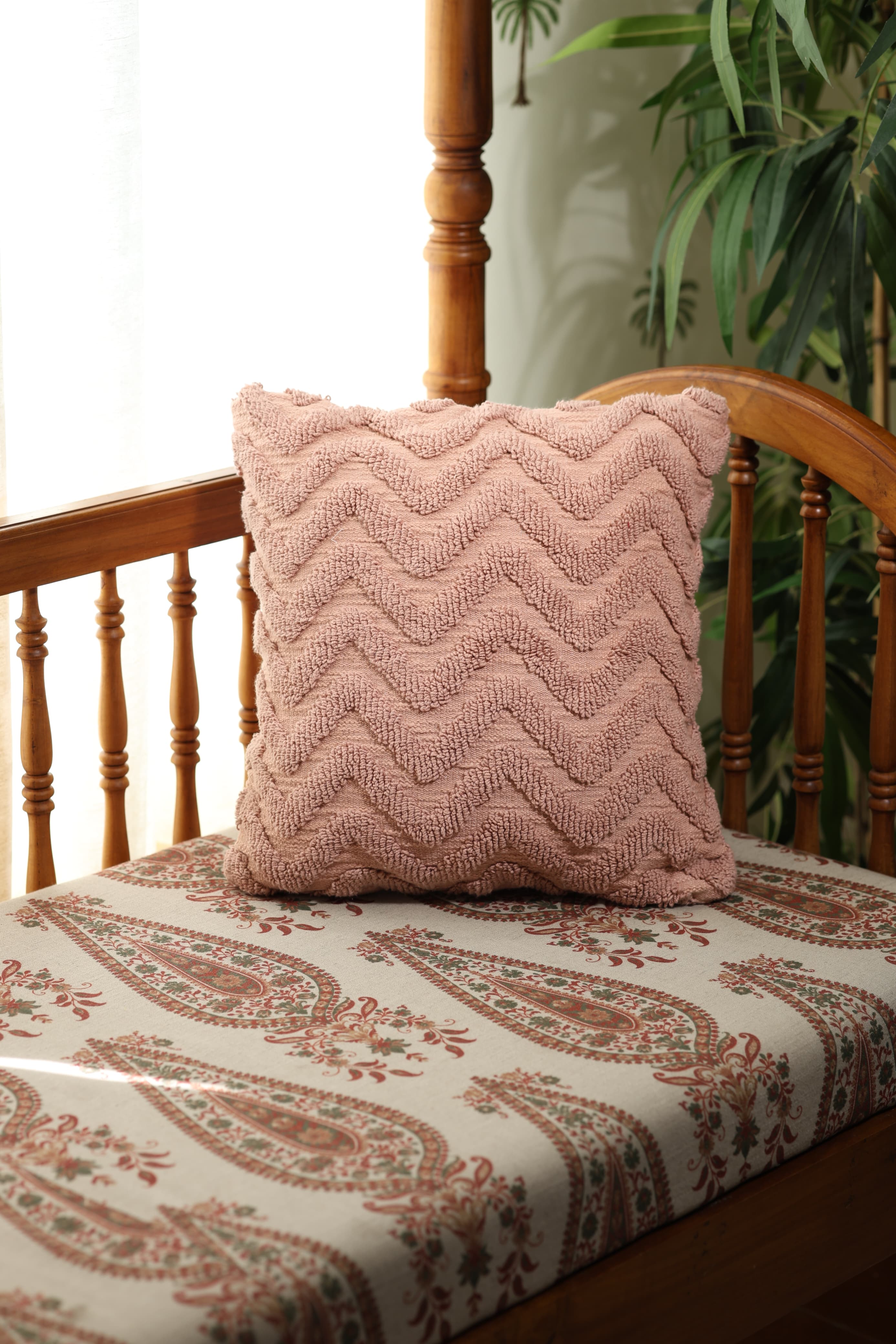 Dusty Pink Tufted Chevron Cushion Cover