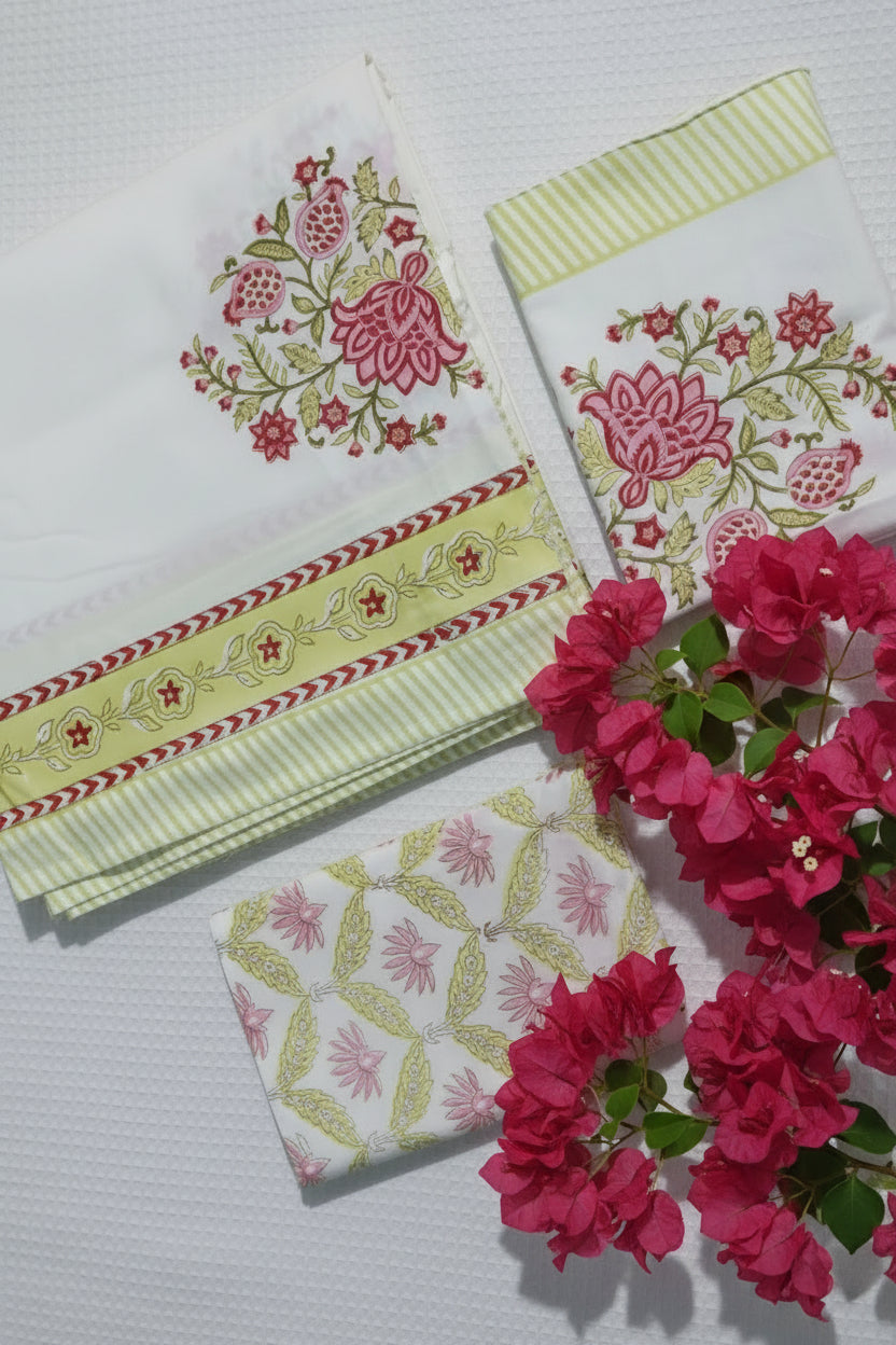 Bedsheets-King Premium Handblock printed bedsheets Whitelily