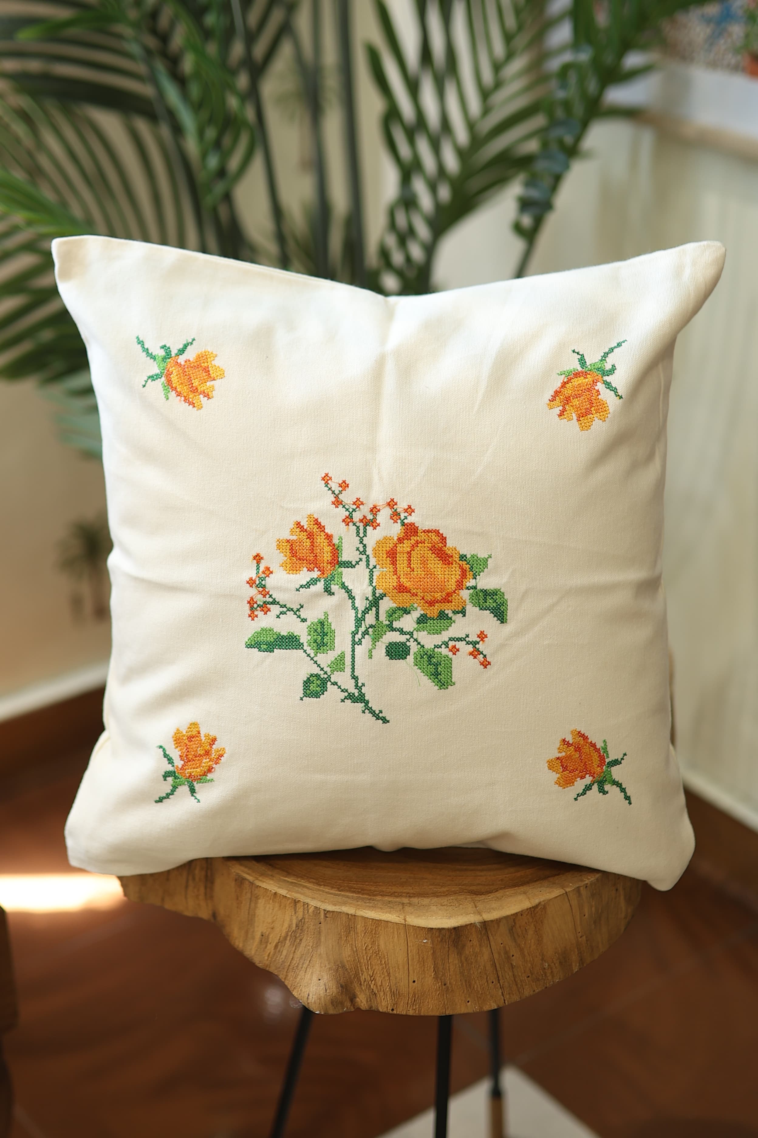 Cushion covers:Cross stitch embroidered 16*16 inches offwhite shade