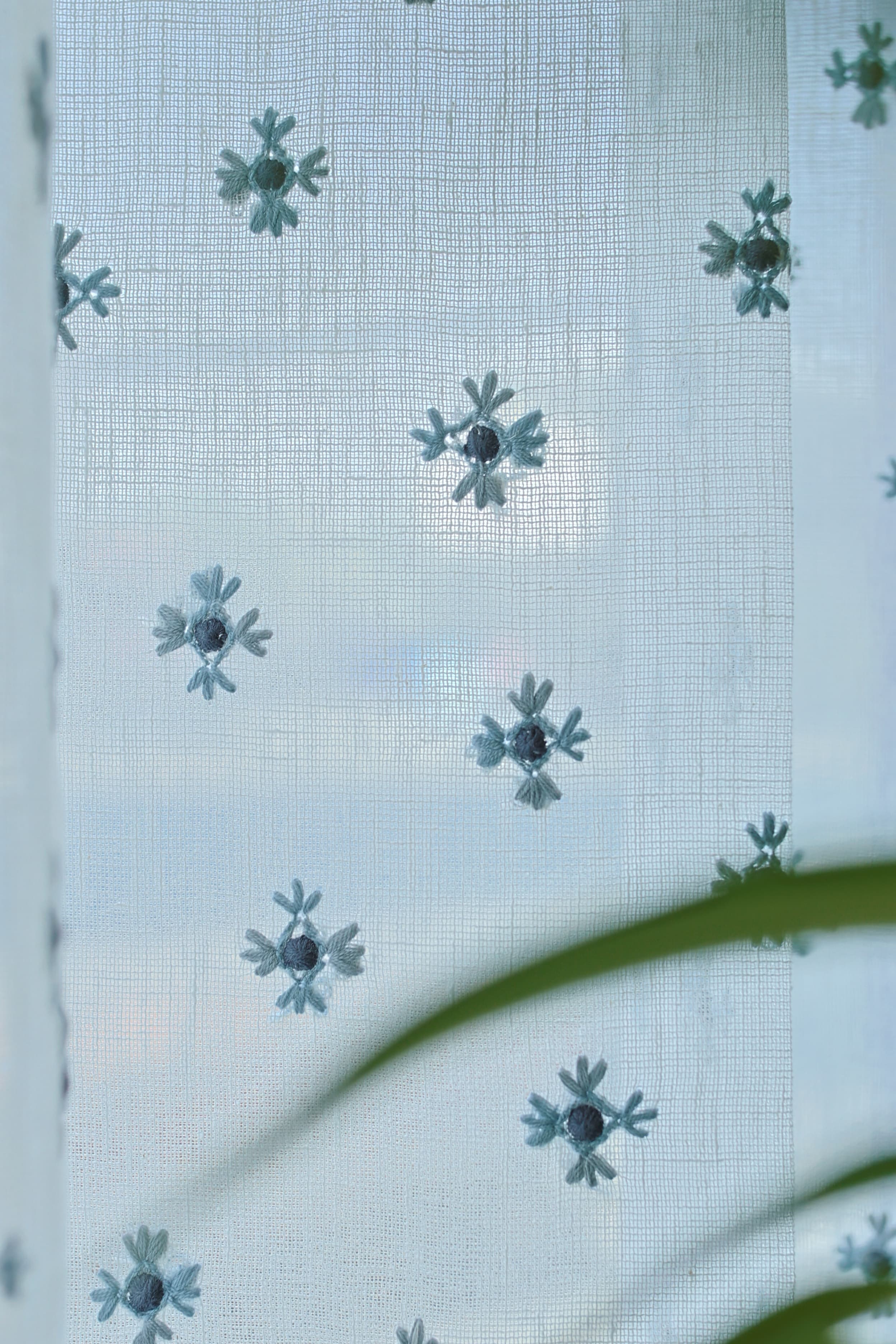 Curtains - Chandubi Premium Embroidery sheer curtains blue shade