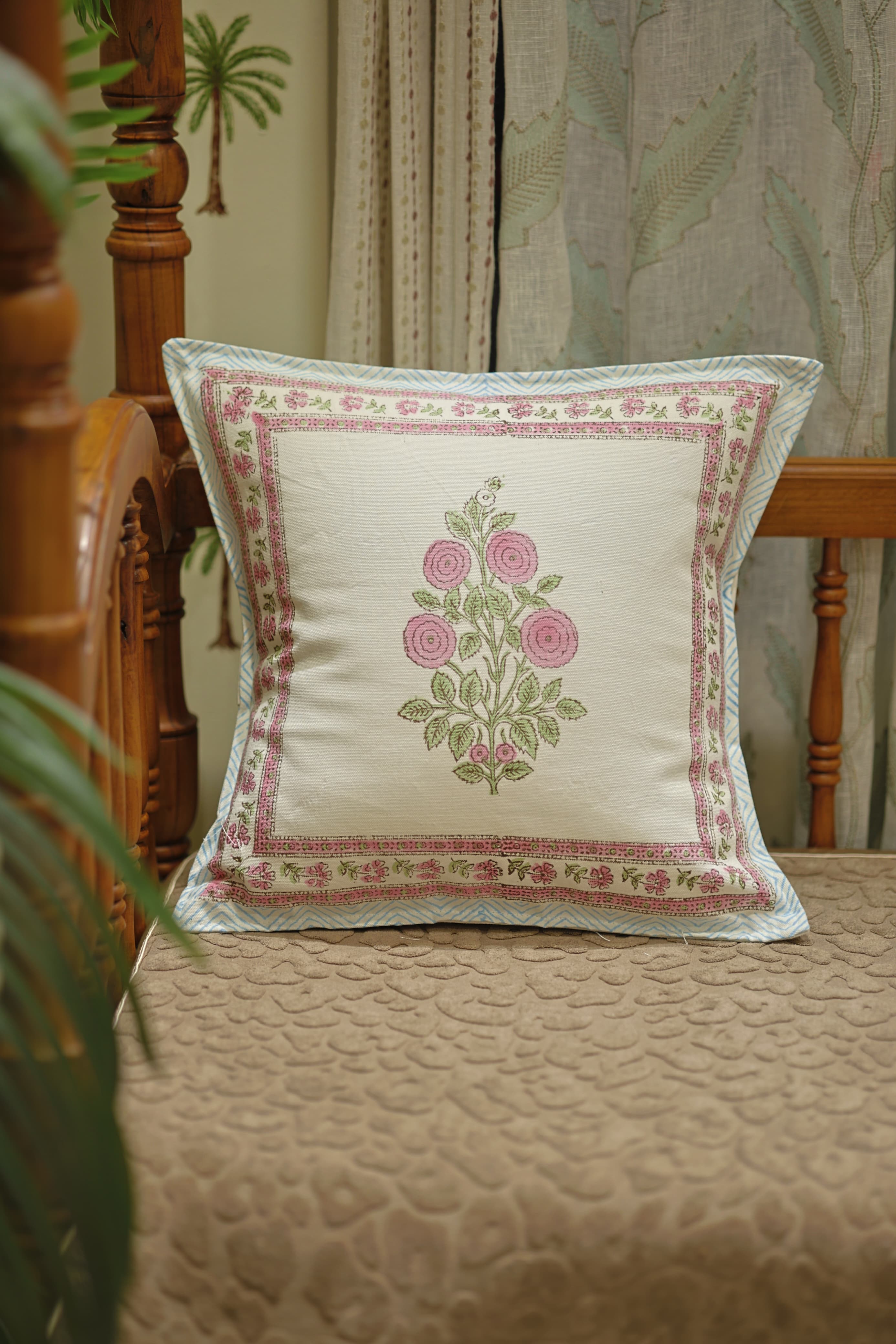 Handblock cushion cover 16×16 inches