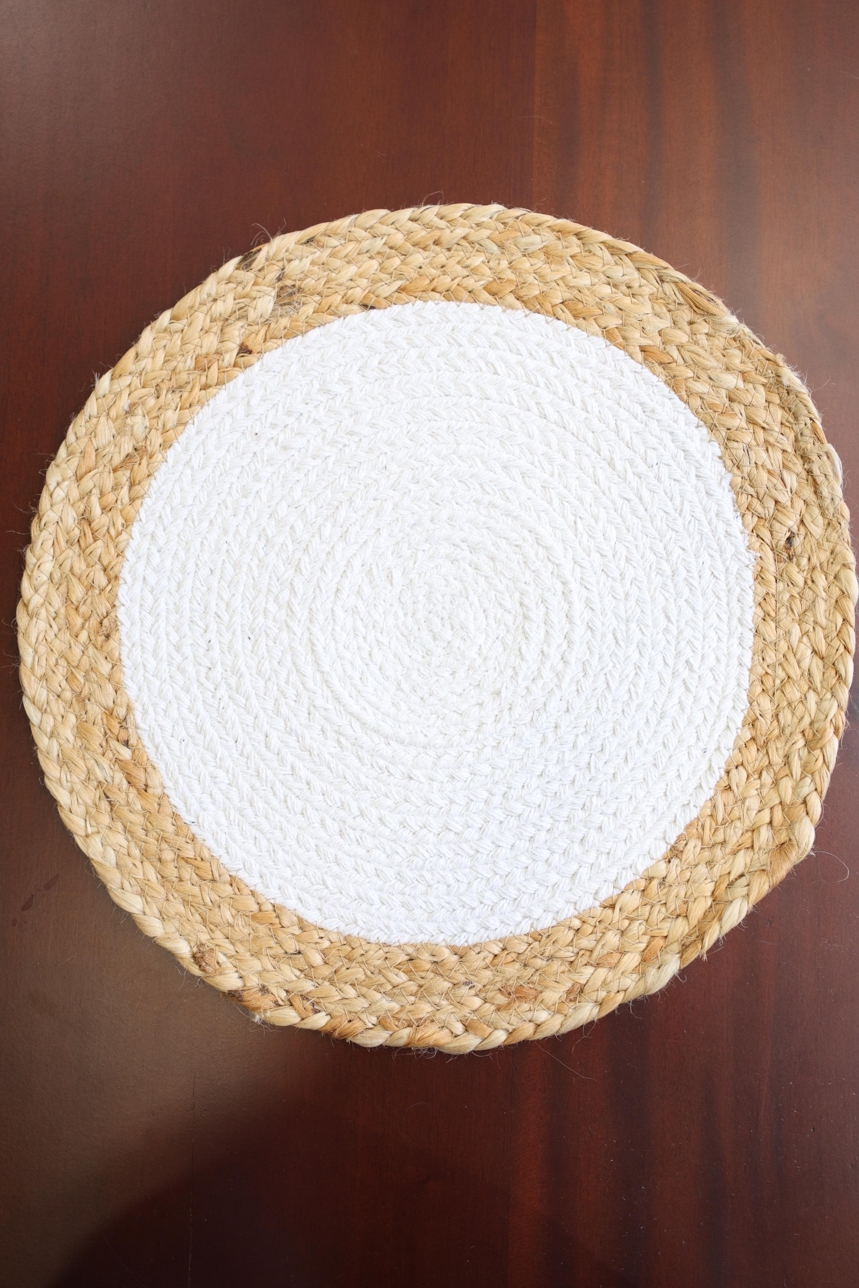 White Center Braided Table Coaster / Placemat (14 Inch)