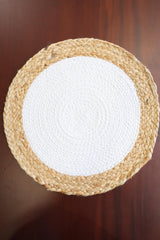 White Center Braided Table Coaster / Placemat (14 Inch)
