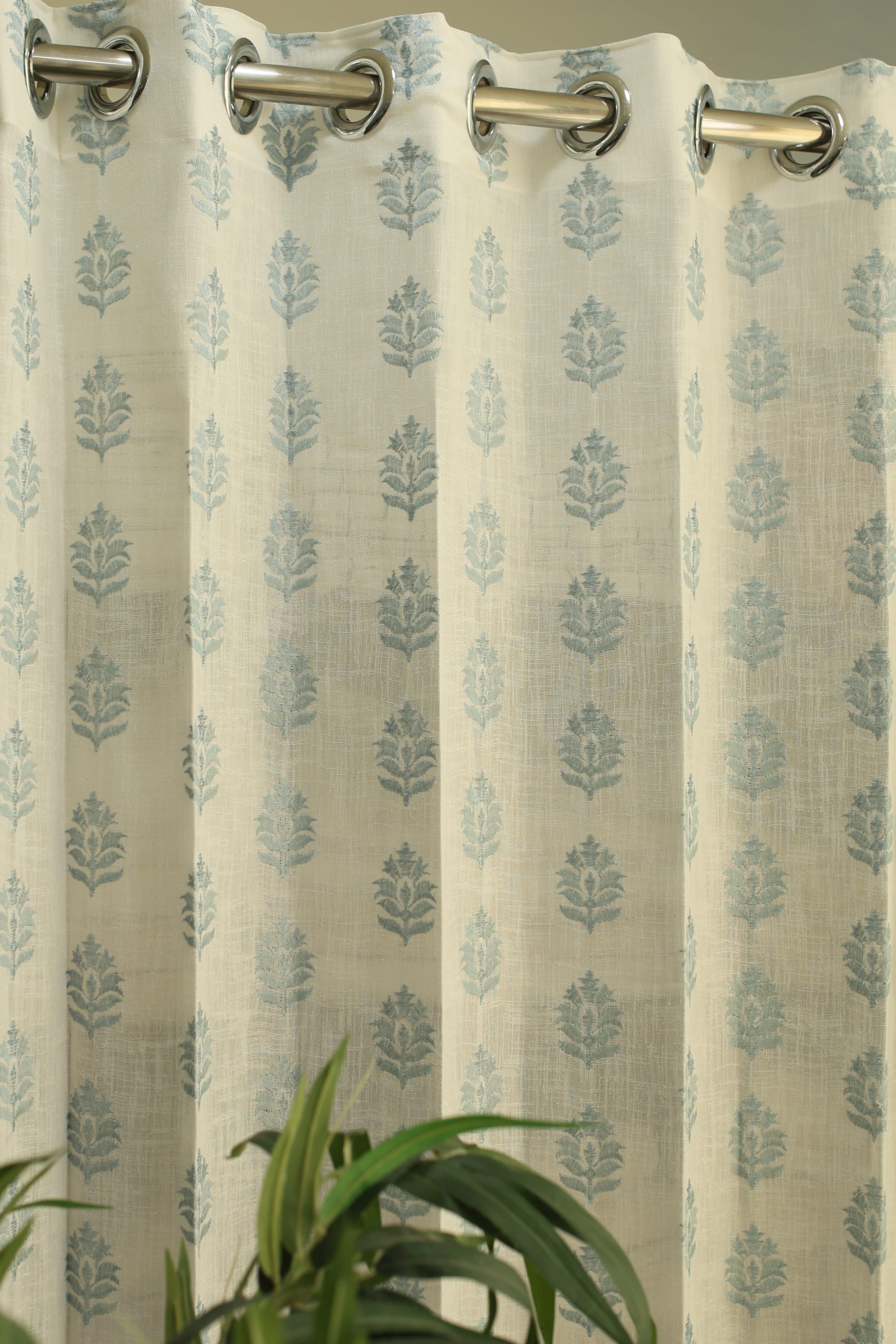 Curtains-Premium embroidered sheer curtains white base