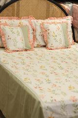 Bedsheets - Premium king floral printed lace bedsheet with cushion covers bud