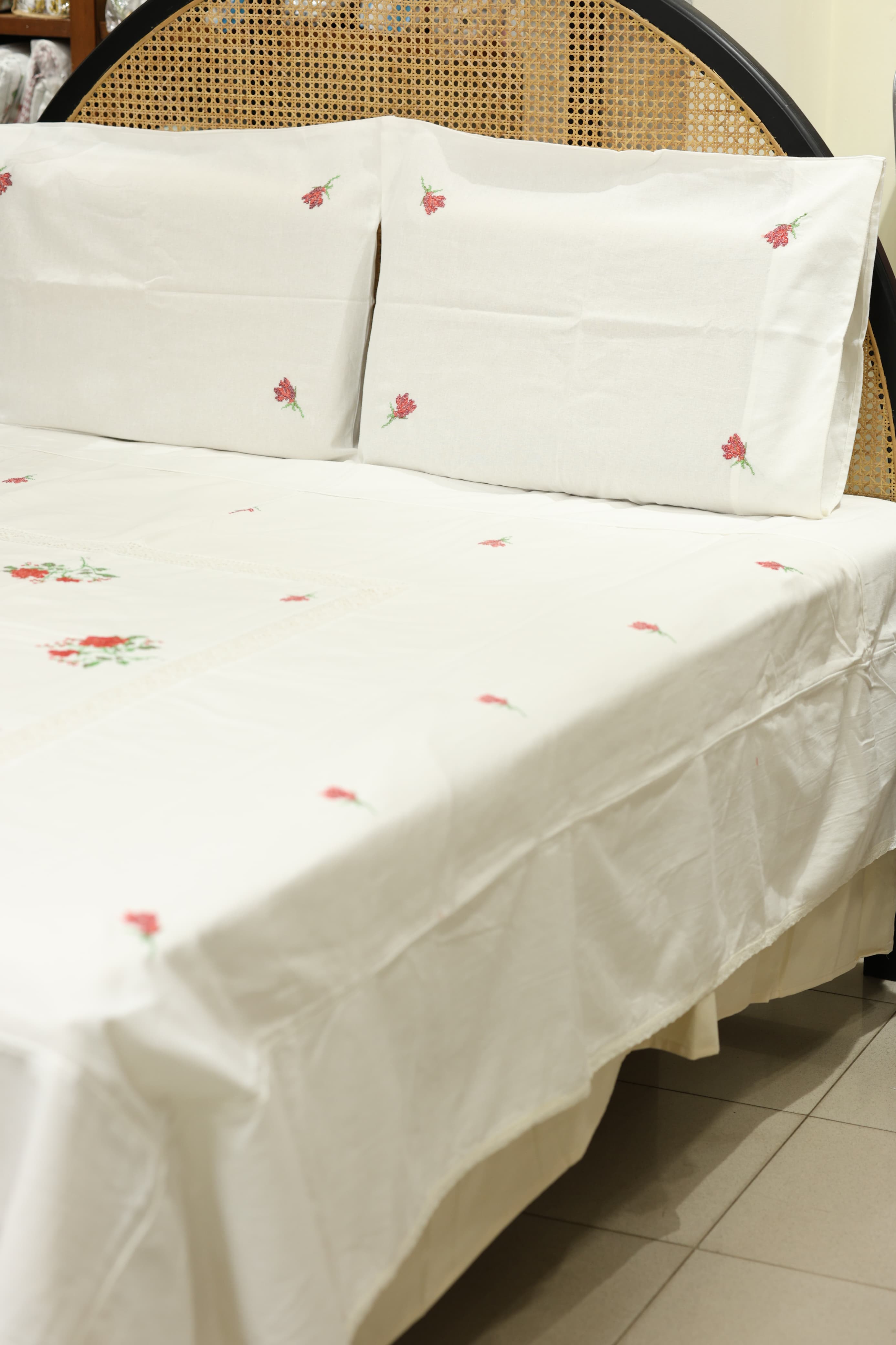 Bedsheets - Queen  premium cross stitch embroidery bedsheets