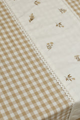 Table cloth - Check embroidery (6 Seater-brown)