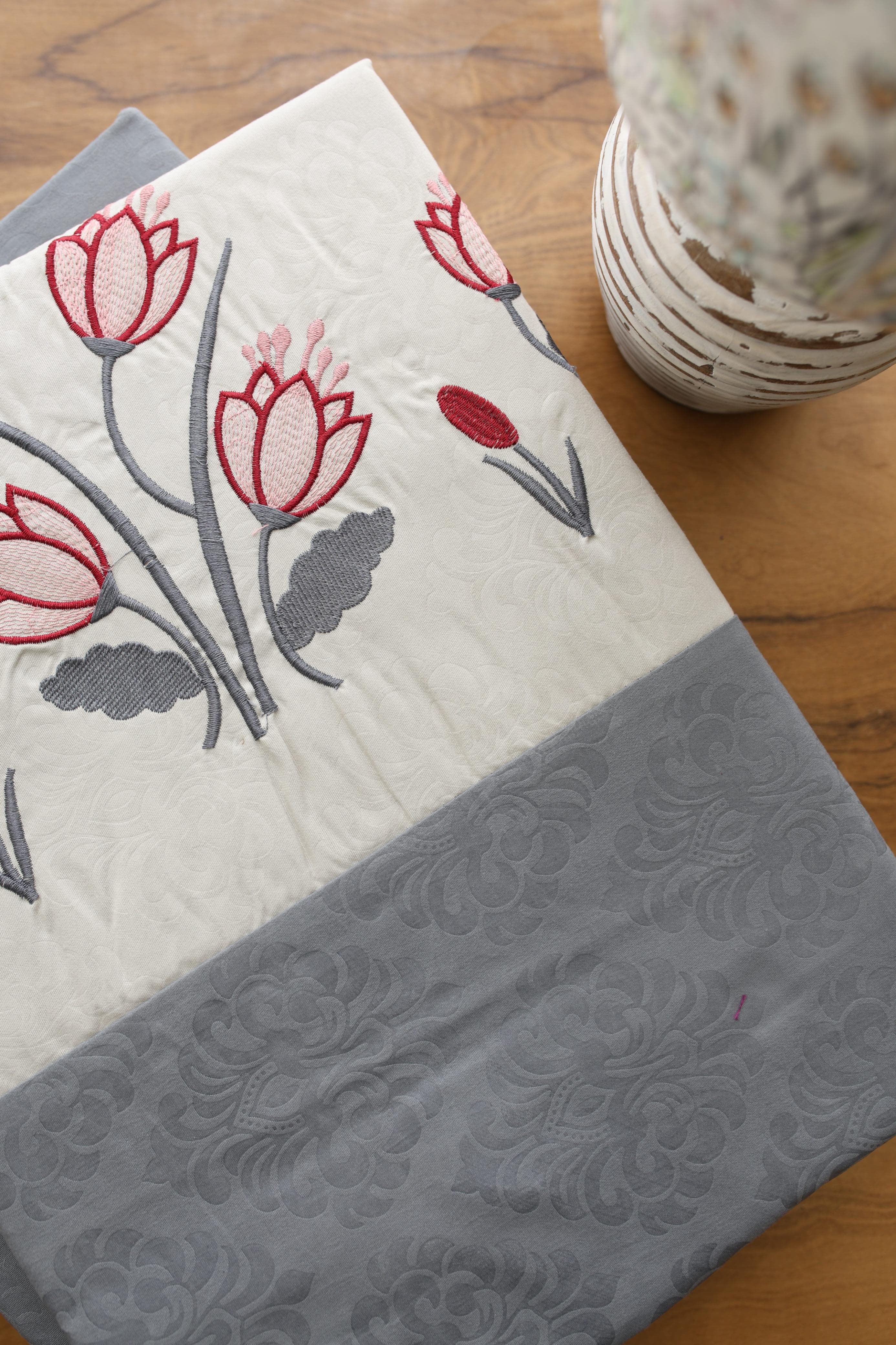 Elegant Floral Embroidery King Bedsheet Set Caspian