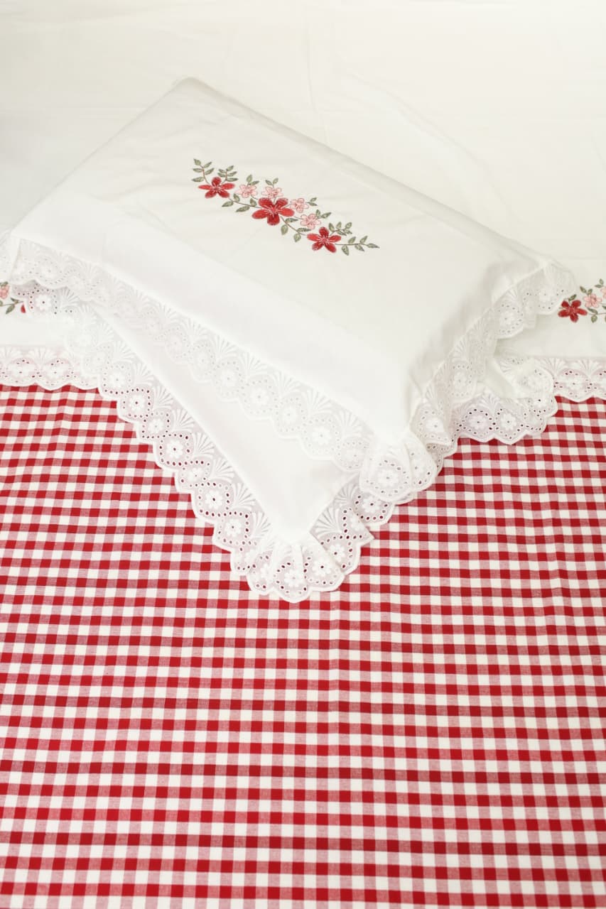 Bedsheets - Queen Premium check floral embroidery  bedsheet Xmas theme edition