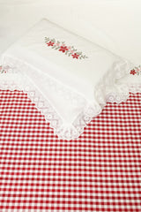 Bedsheets - Queen Premium check floral embroidery  bedsheet Xmas theme edition