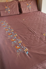Queen Size Premium Machine Embroidery Bedsheet Set with 2 Pillow Covers (90x100)