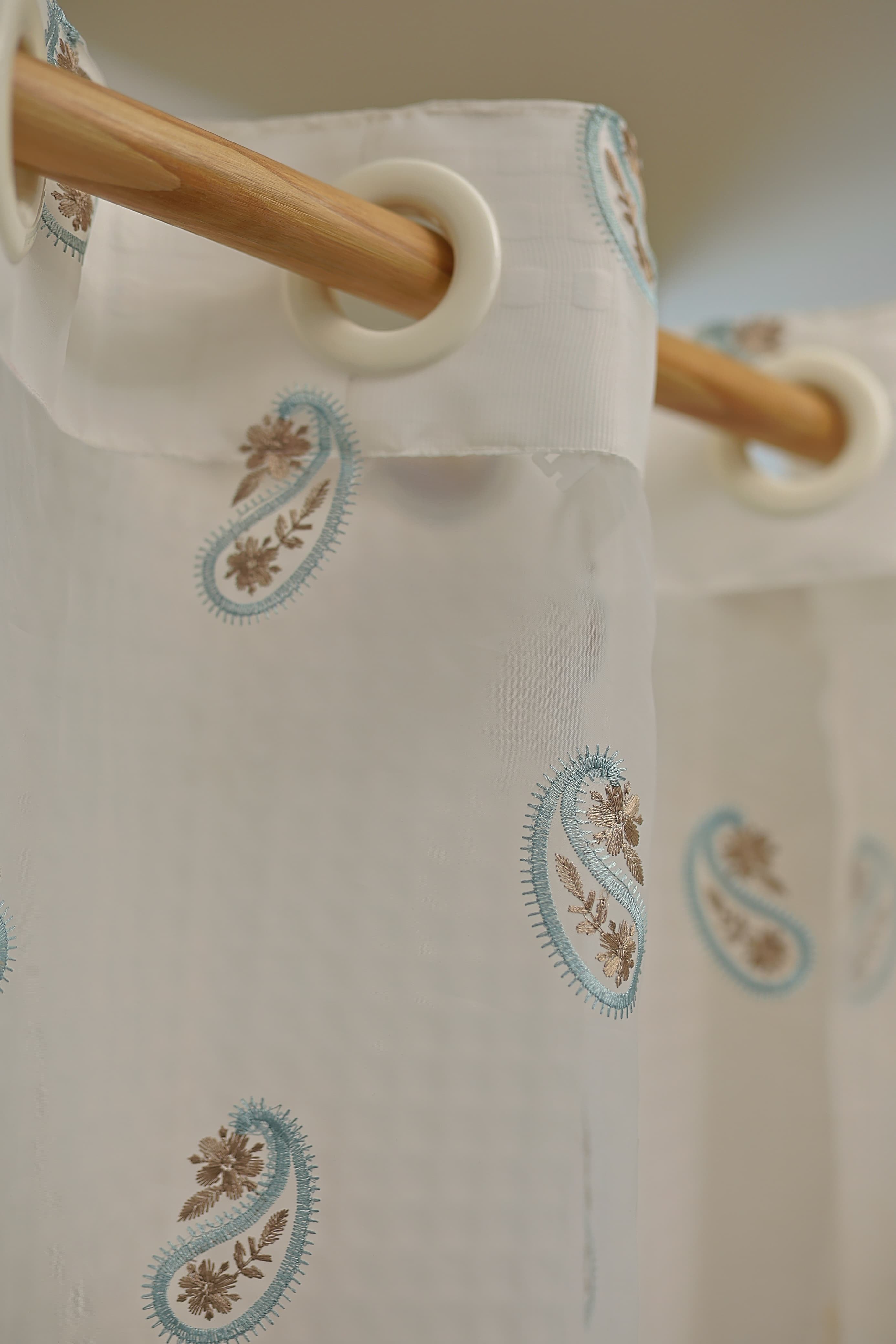 Curtains-Embroidered organza sheer curtains